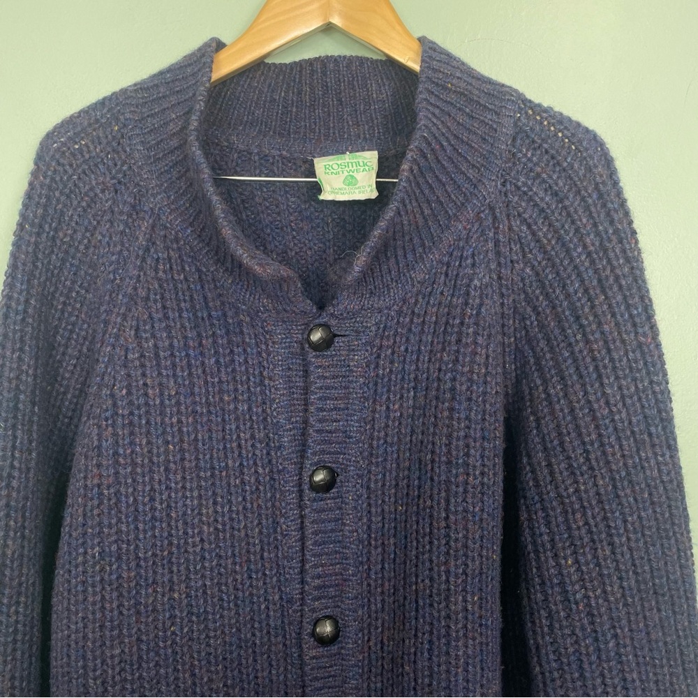 Rosmuc Knitwear Ireland Wool Sweater Cardigan Chunky Knit Button Down Purple - Picture 2 of 9